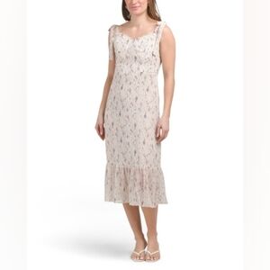 O.P.T. Toile De Jouy Lavender Floral Lined Tie Straps Midi Dress - Size L